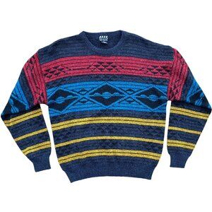 Vintage Nuovo Wool Blend Grandpa Sweater Southwestern Retro 80s 90s Colorblock-L